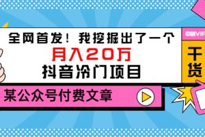 某公众号付费文章《全网首发！我挖掘出了一个月入20万的抖音冷门项目》