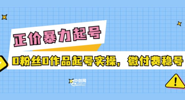 正价暴力起实操号：0粉丝0作品起号实操，微付费稳号（价值1980元）