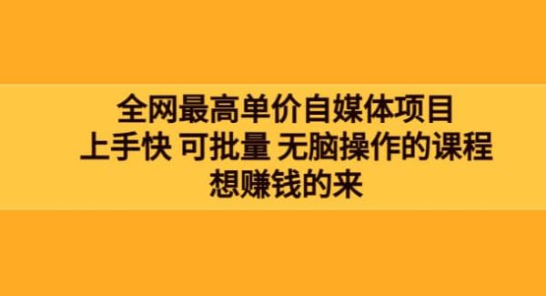 全网最单高价自媒体项目：上手快 可批量 无脑操作的课程，想赚钱的来