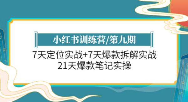 小红书训练营/第九期：7天定位实战 7天爆款拆解实战，21天爆款笔记实操