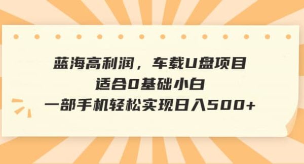 蓝海高利润，车载U盘项目，适合0基础小白，一部手机轻松实现日入500