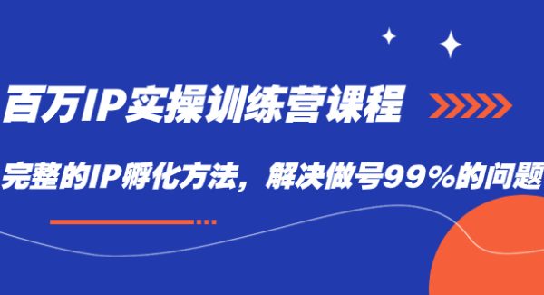 百万IP实战训练营课程，完整的IP孵化方法，解决做号99%的问题