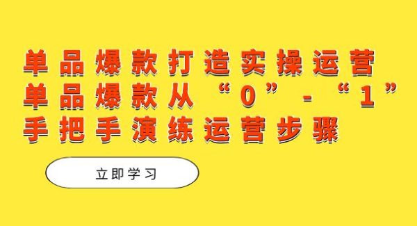 单品爆款打造实操运营，单品爆款从“0”-“1”手把手演练运营步骤